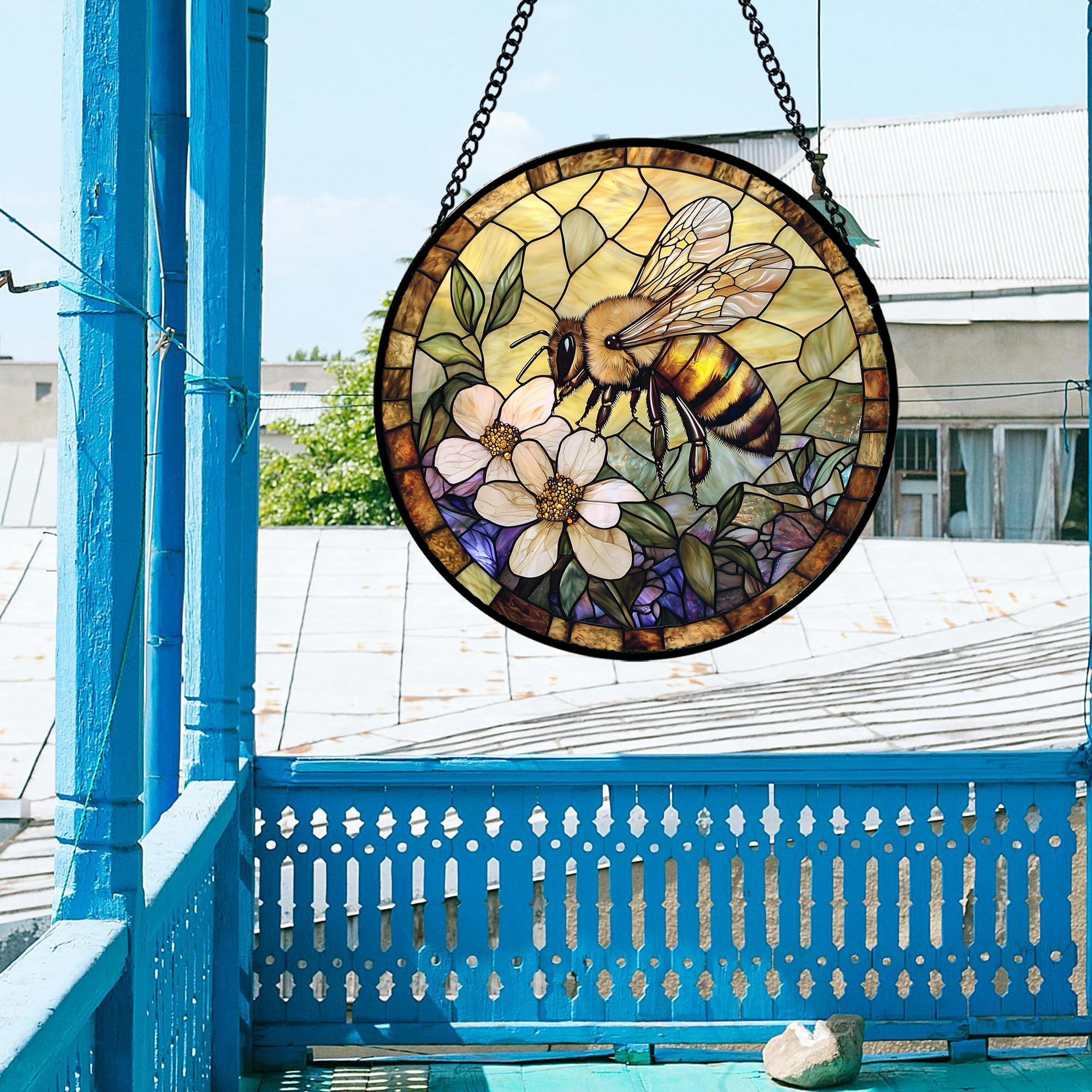 AMDERVEN Vintage Bee Suncatcher hanging in a sunlit window