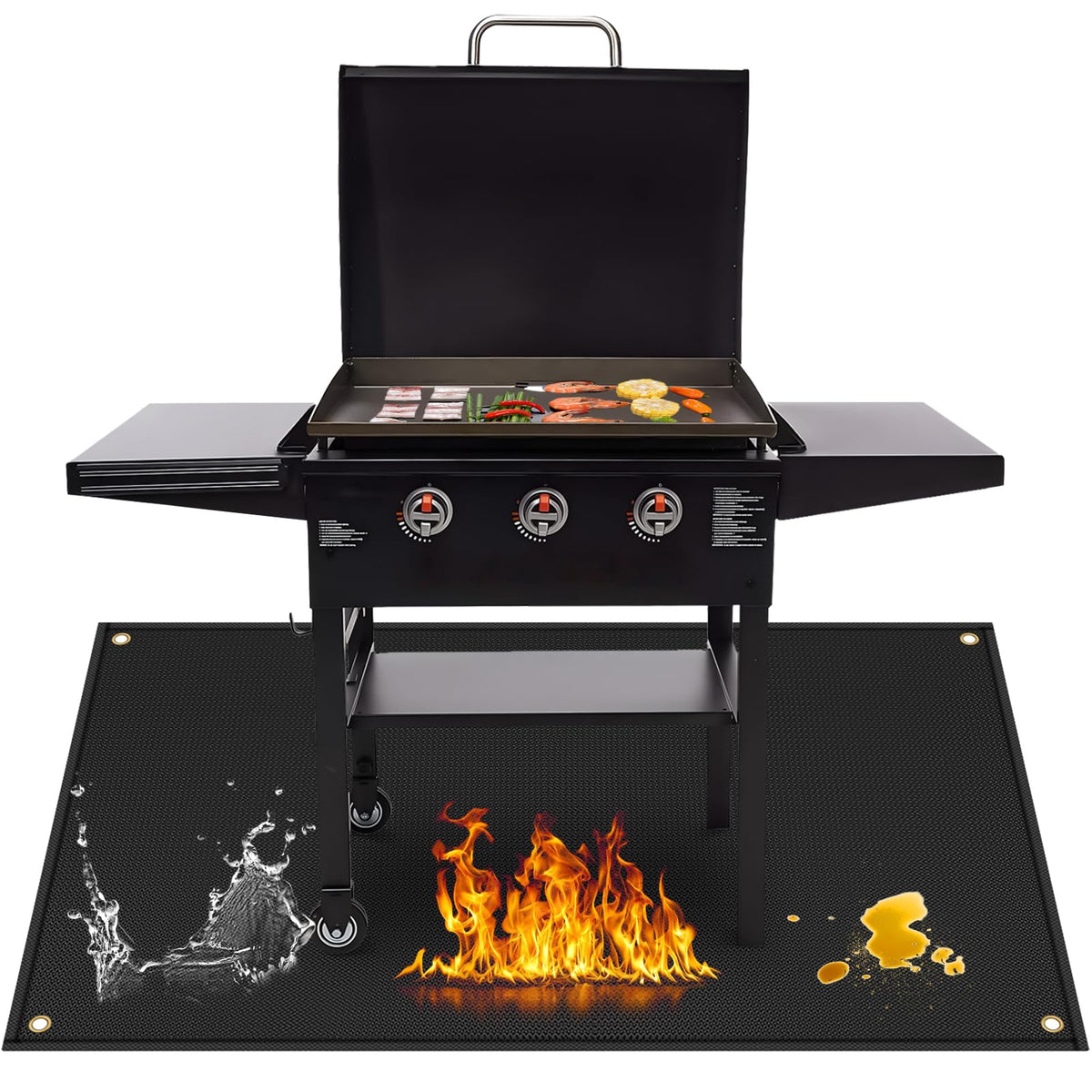 Amerbro Grill Mat 90" x 48" black front view