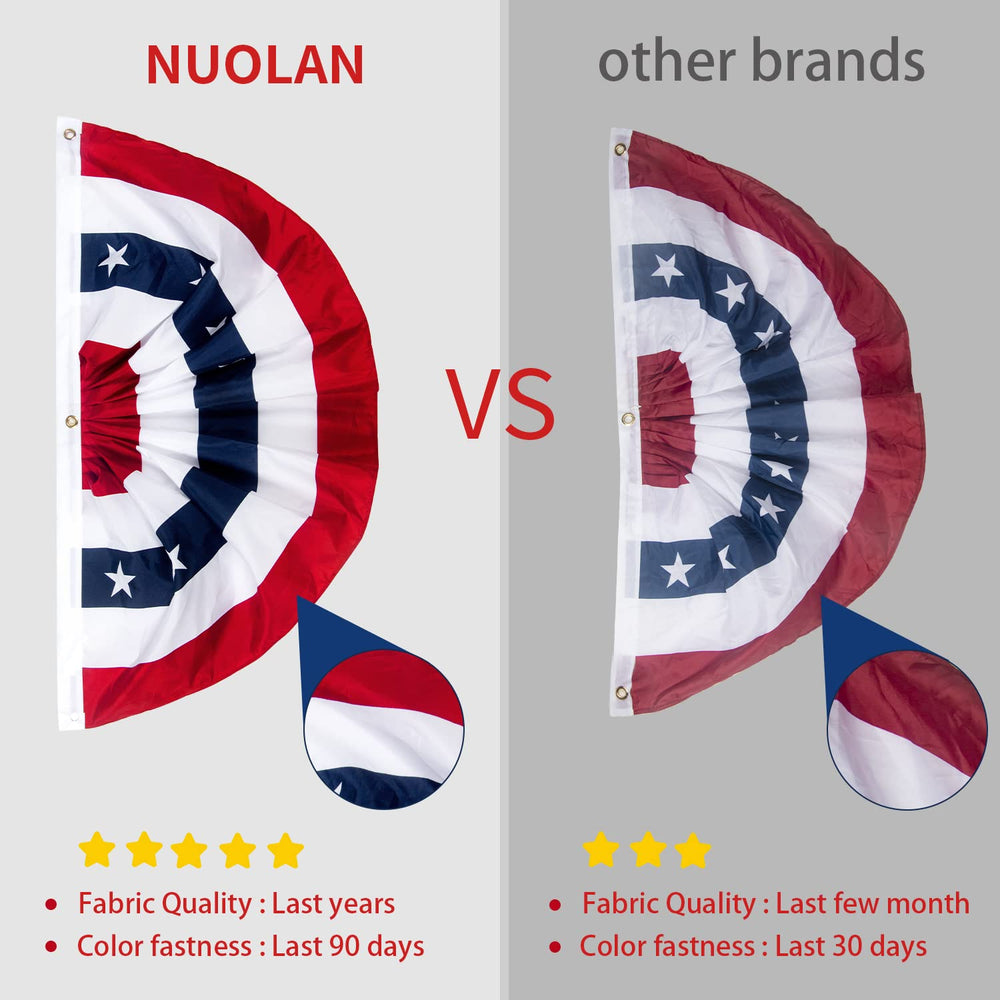 American Flag Bunting in red, white, and blue hanging outdoors