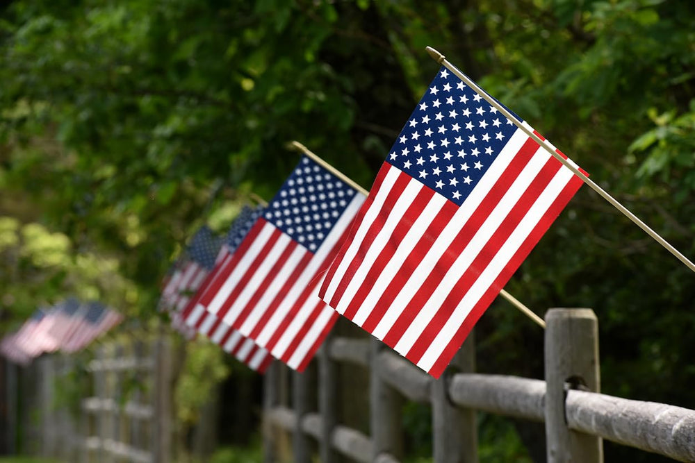 American flag on a birch wooden stick