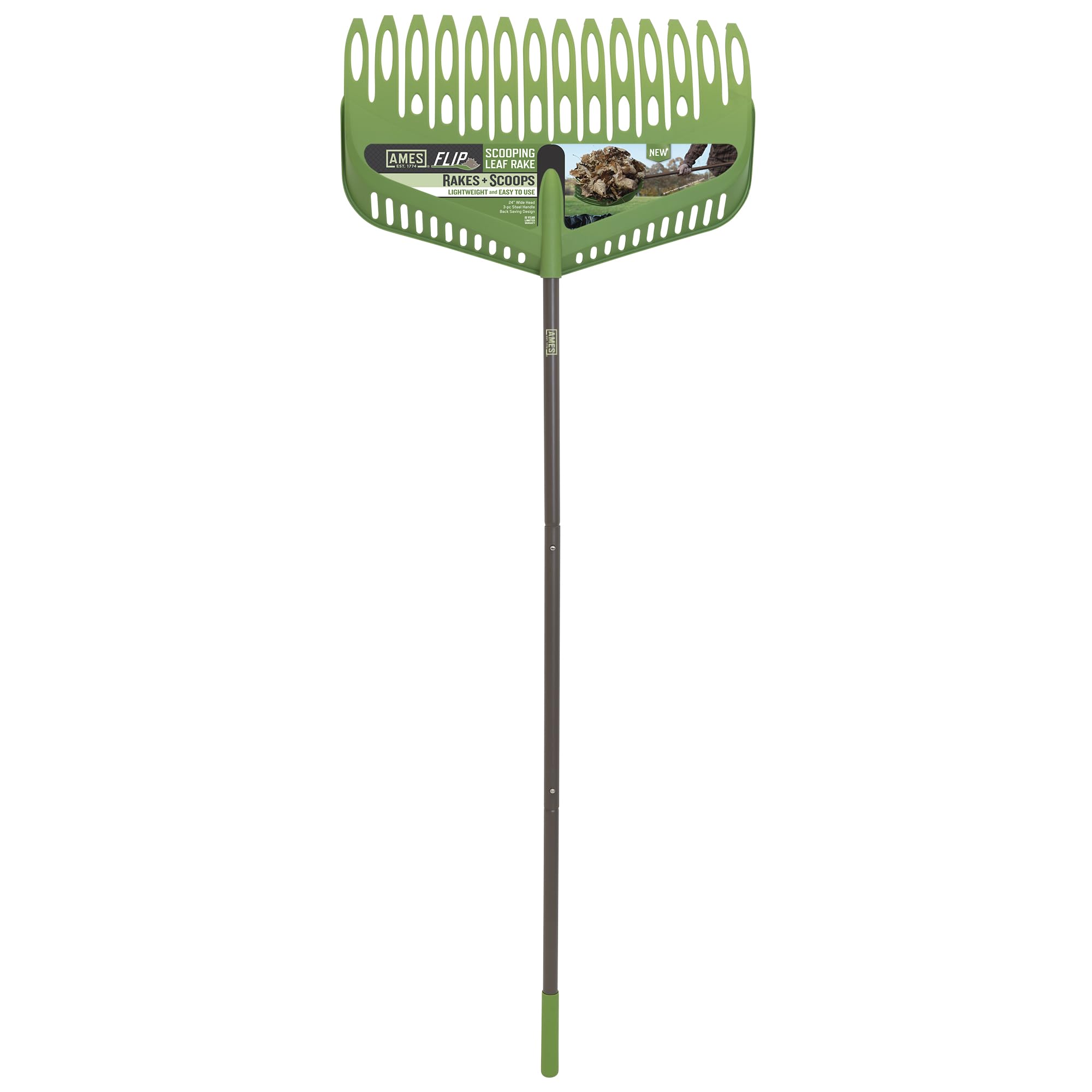 AMES Flip Scooping Leaf Rake front view with cushioned grip