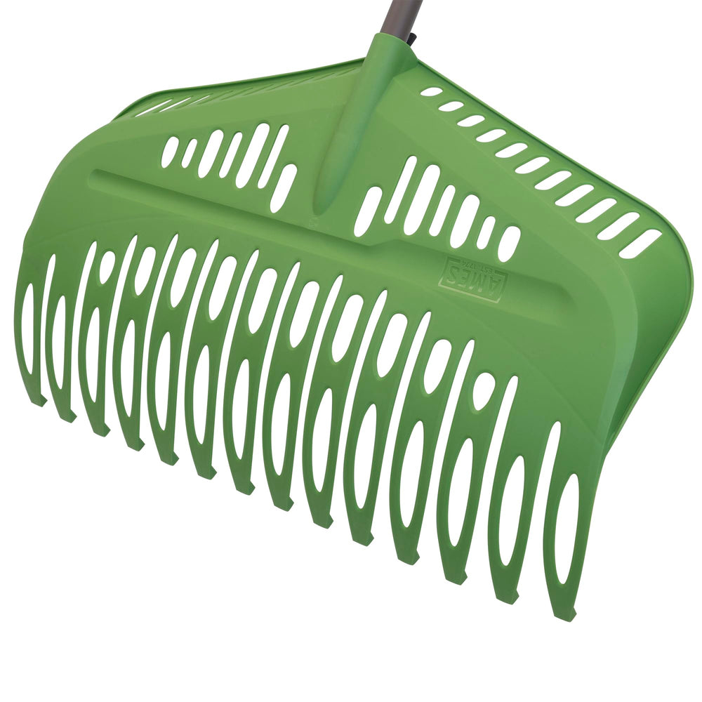 AMES Flip Scooping Leaf Rake side view showing the 24 inch wide head