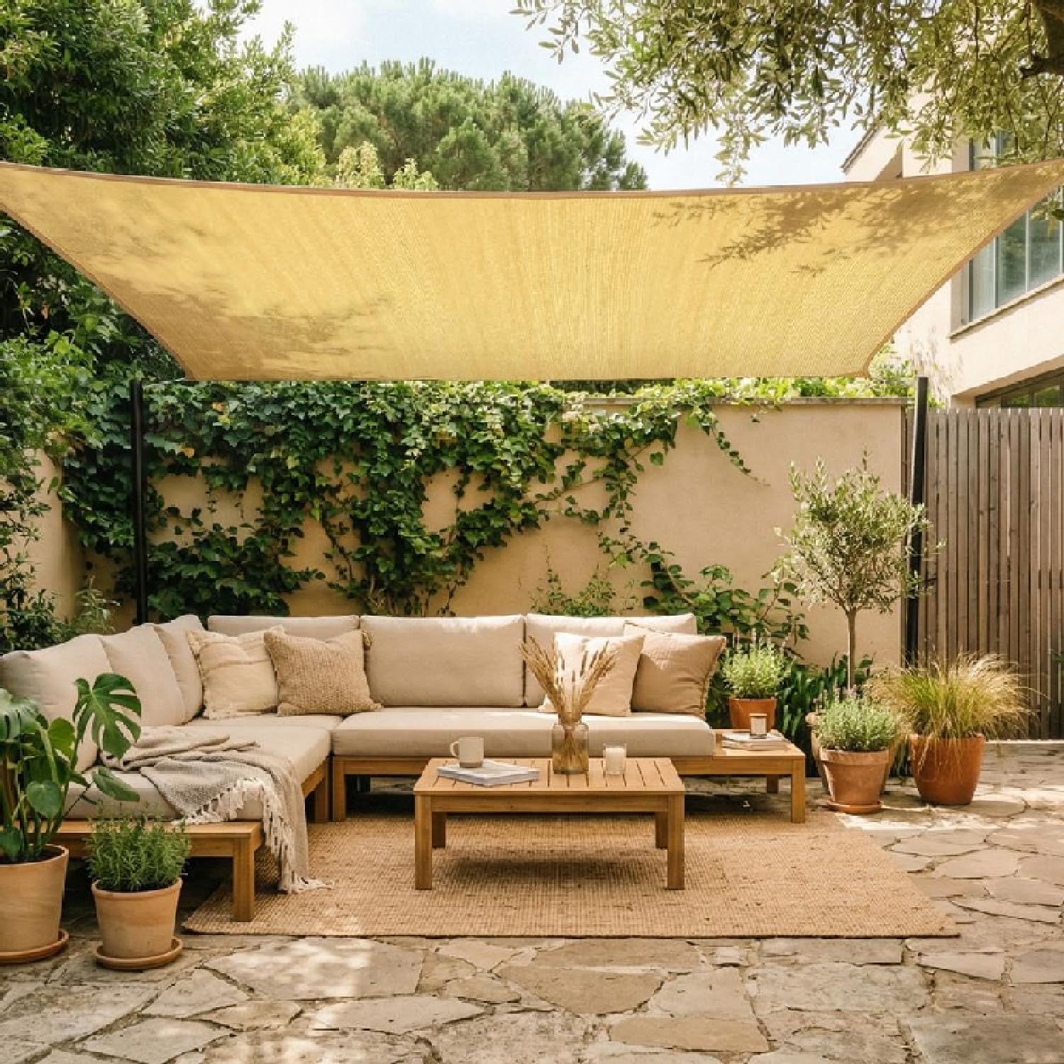 Amgo 10' x 20' beige shade sail front view