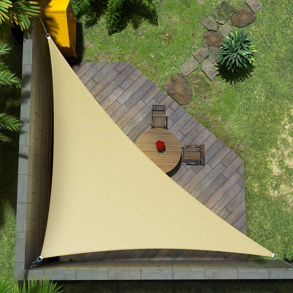 Amgo 20' x 20' Beige Triangle Sun Shade Sail front view