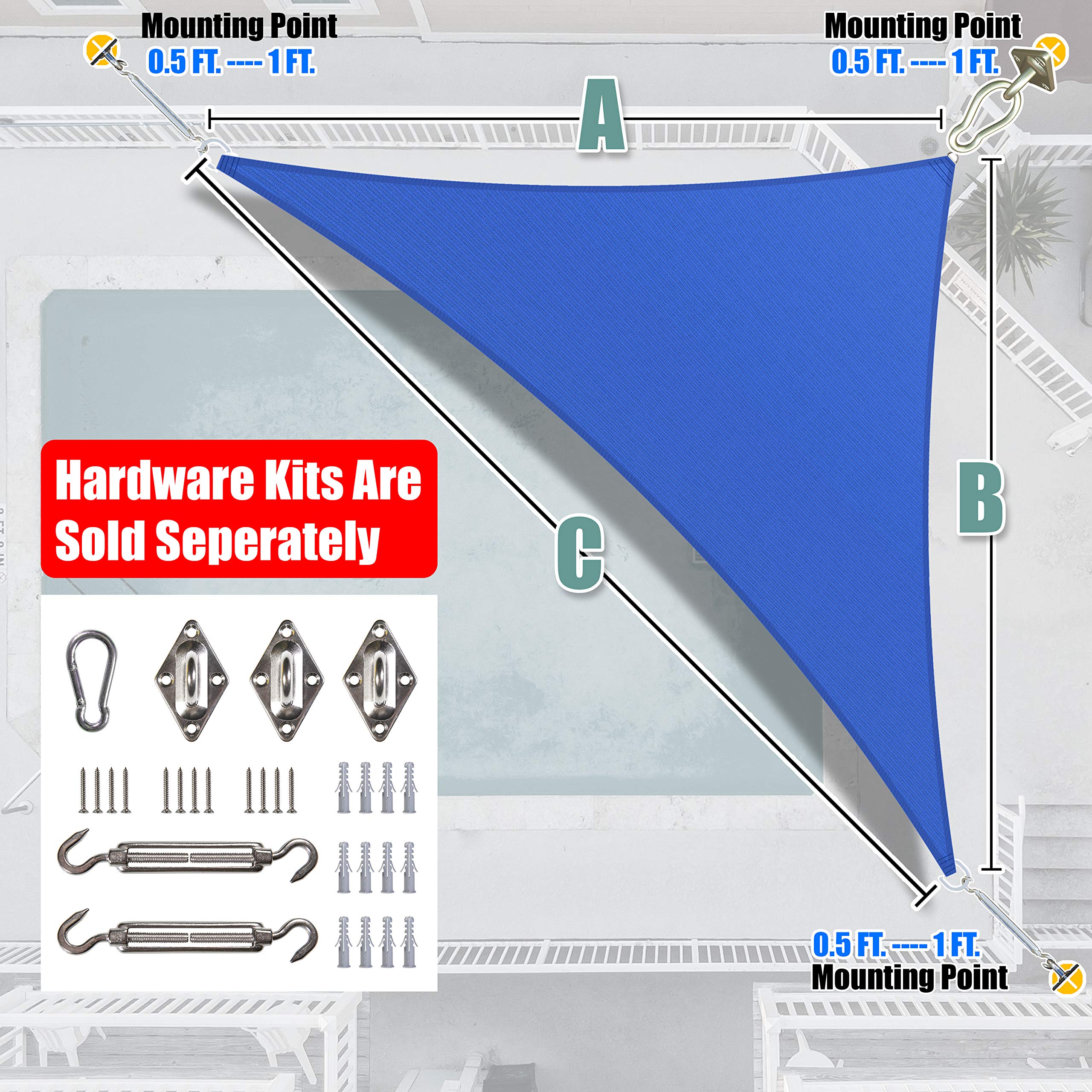Amgo Blue Triangle Shade Sail close-up