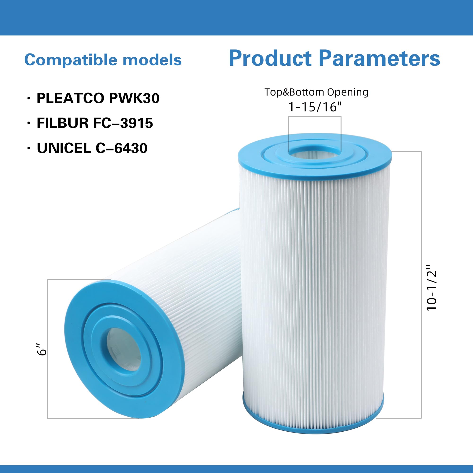 AmiBron PWK30 spa filter side view, showing dimensions