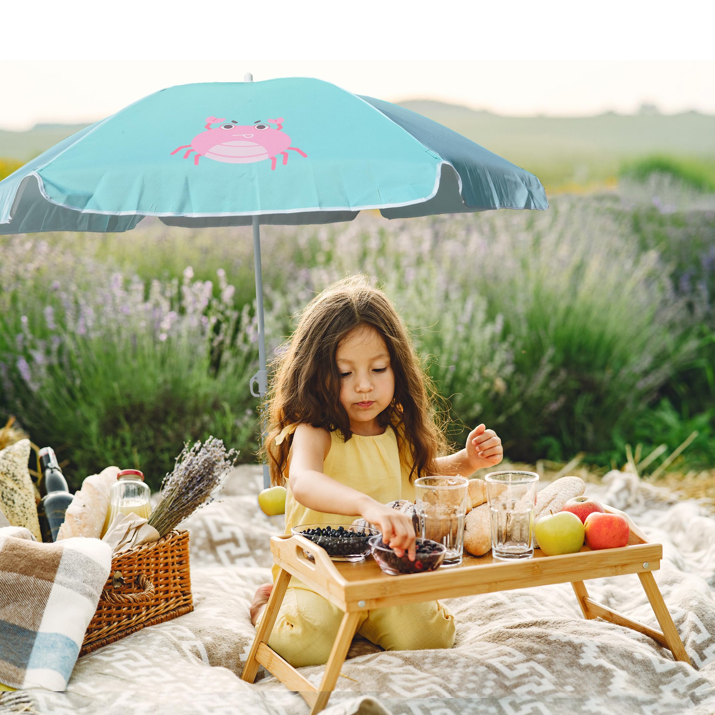 AMMSUN 5ft Beach Umbrella back view with steel pole