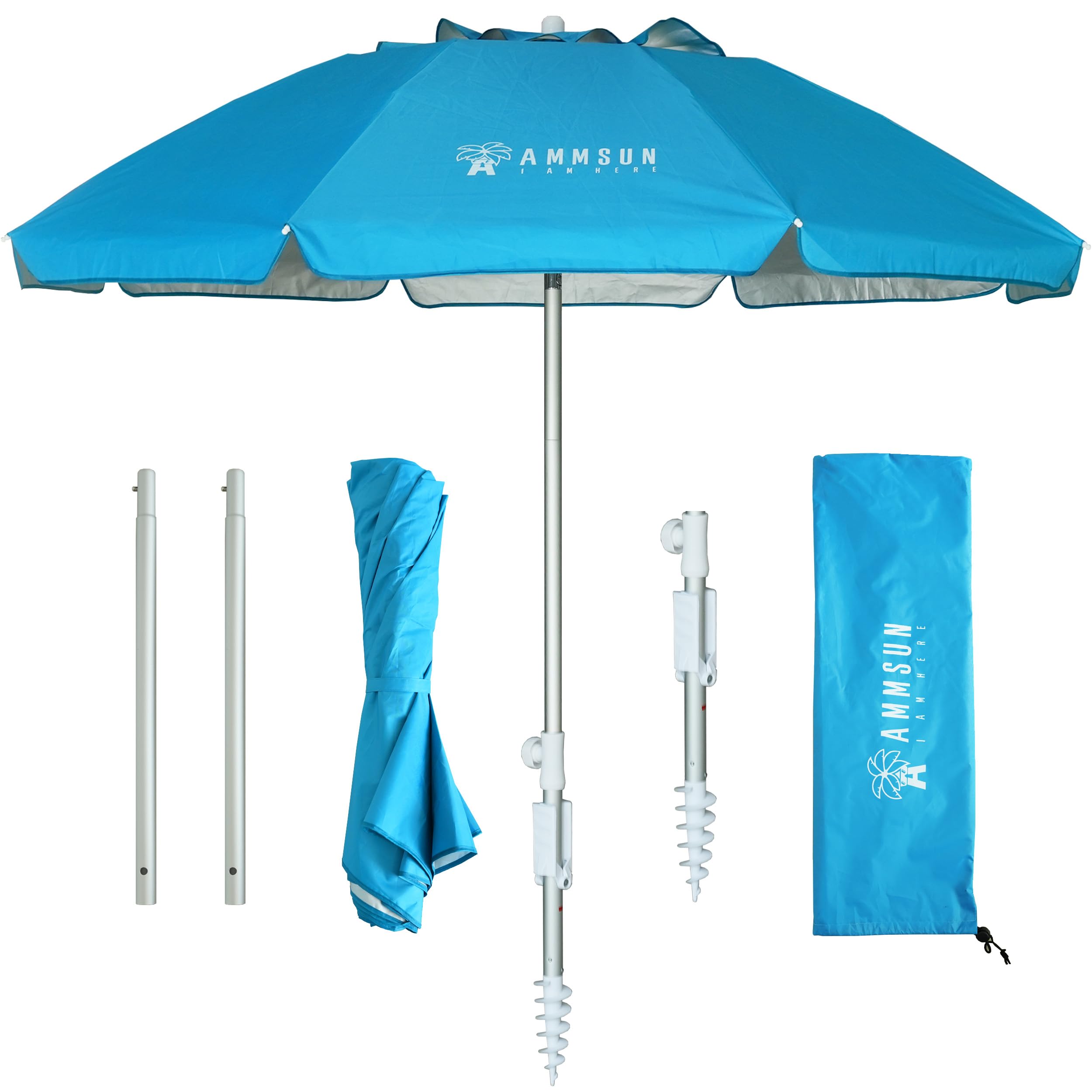 AMMSUN 6.5ft beach umbrella light blue front view