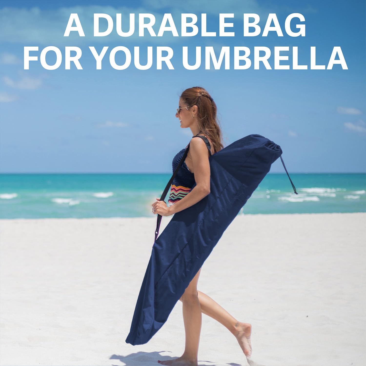 AMMSUN Beach Umbrella Carry Bag displayed with towels