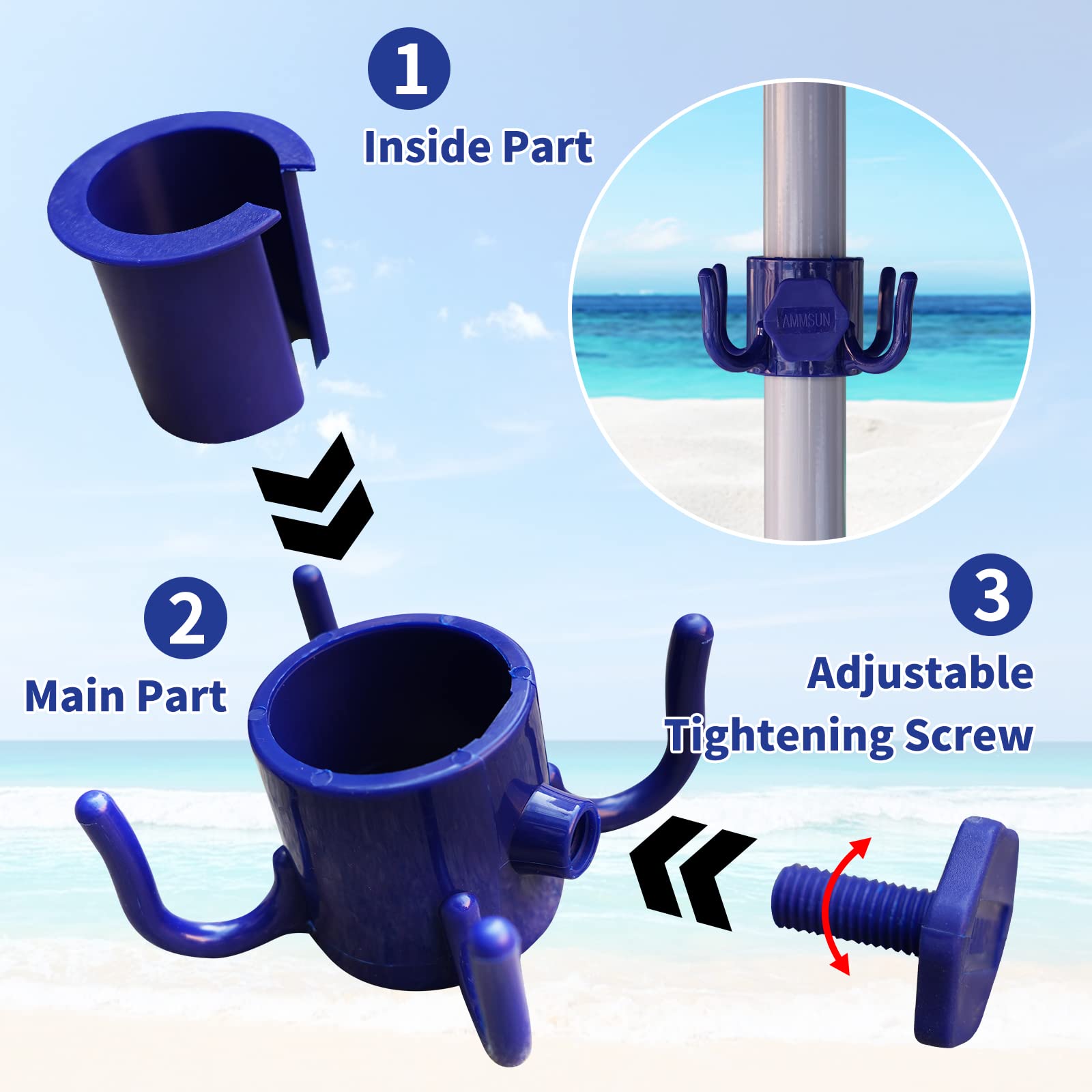 AMMSUN Beach Umbrella Hook with 4 prongs, close-up view