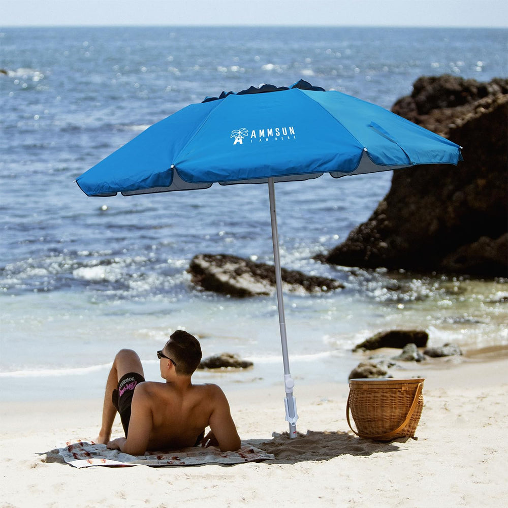 AMMSUN beach umbrella with sand anchor in use