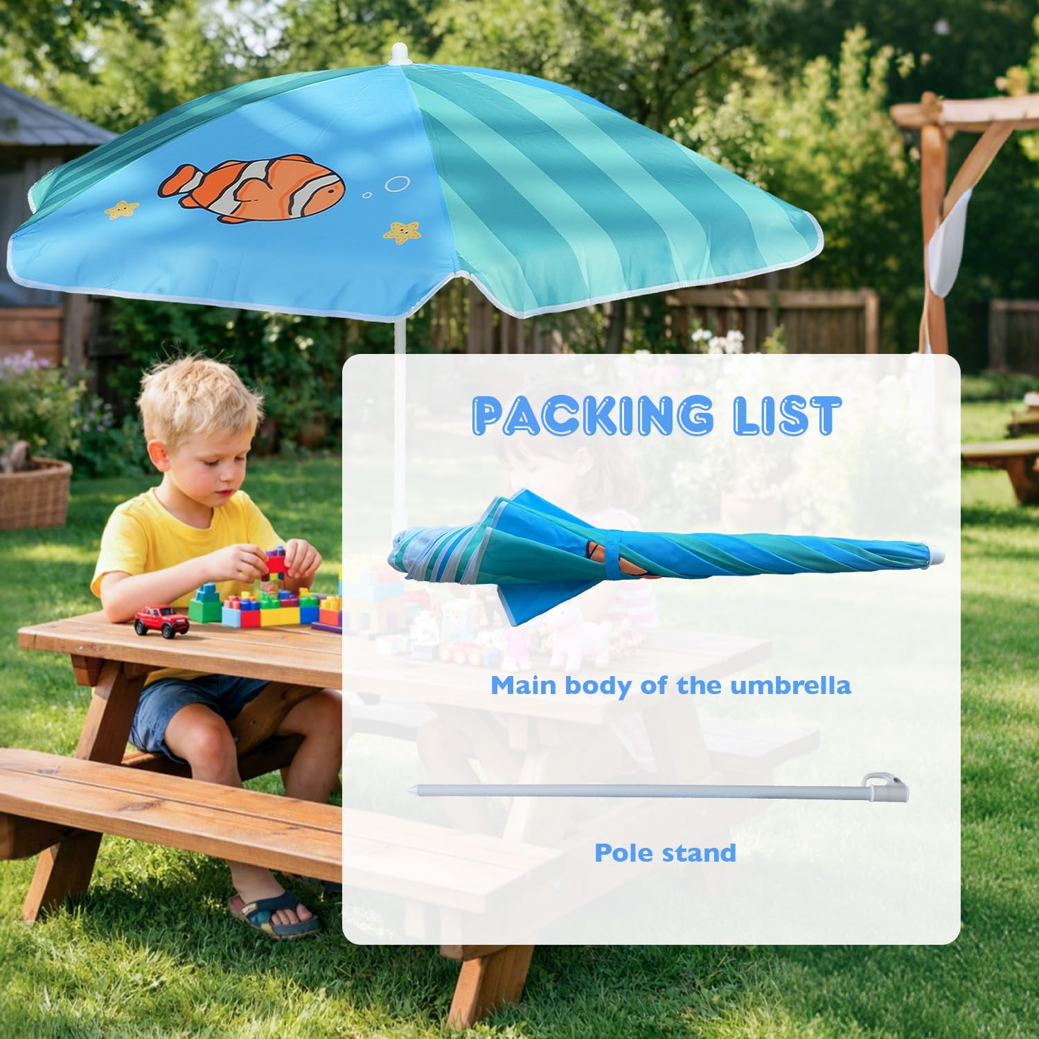 AMMSUN Kids Beach Umbrella demonstrating safety beads