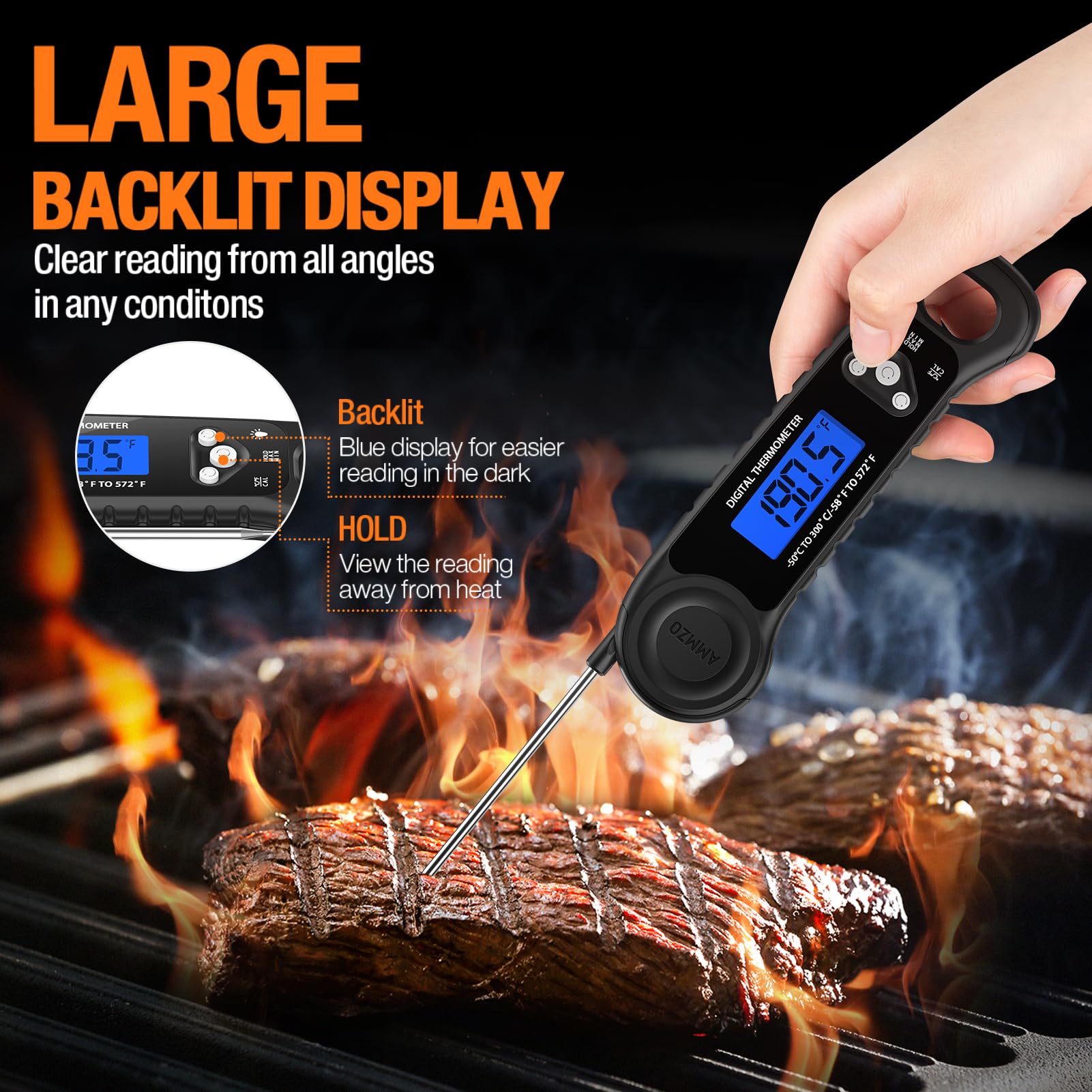 AMMZO Digital Meat Thermometer being cleaned under water