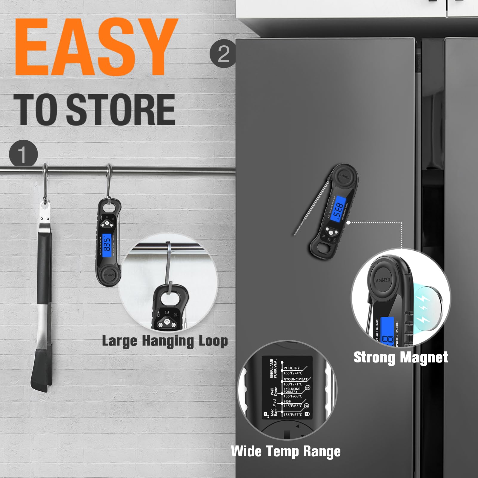 AMMZO Digital Meat Thermometer black color close-up