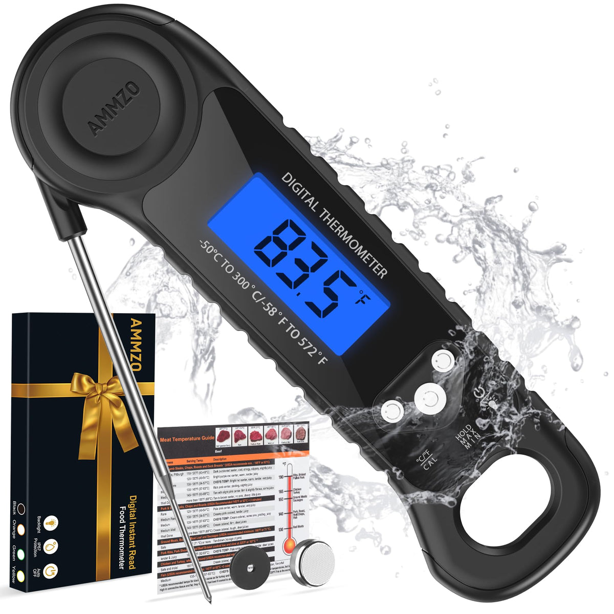 AMMZO Digital Meat Thermometer front view with LCD display