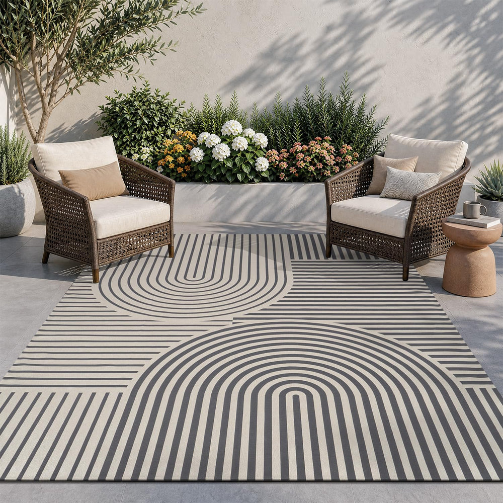 AMOAMI Outdoor Rug 5x8 ft front view, greyish black