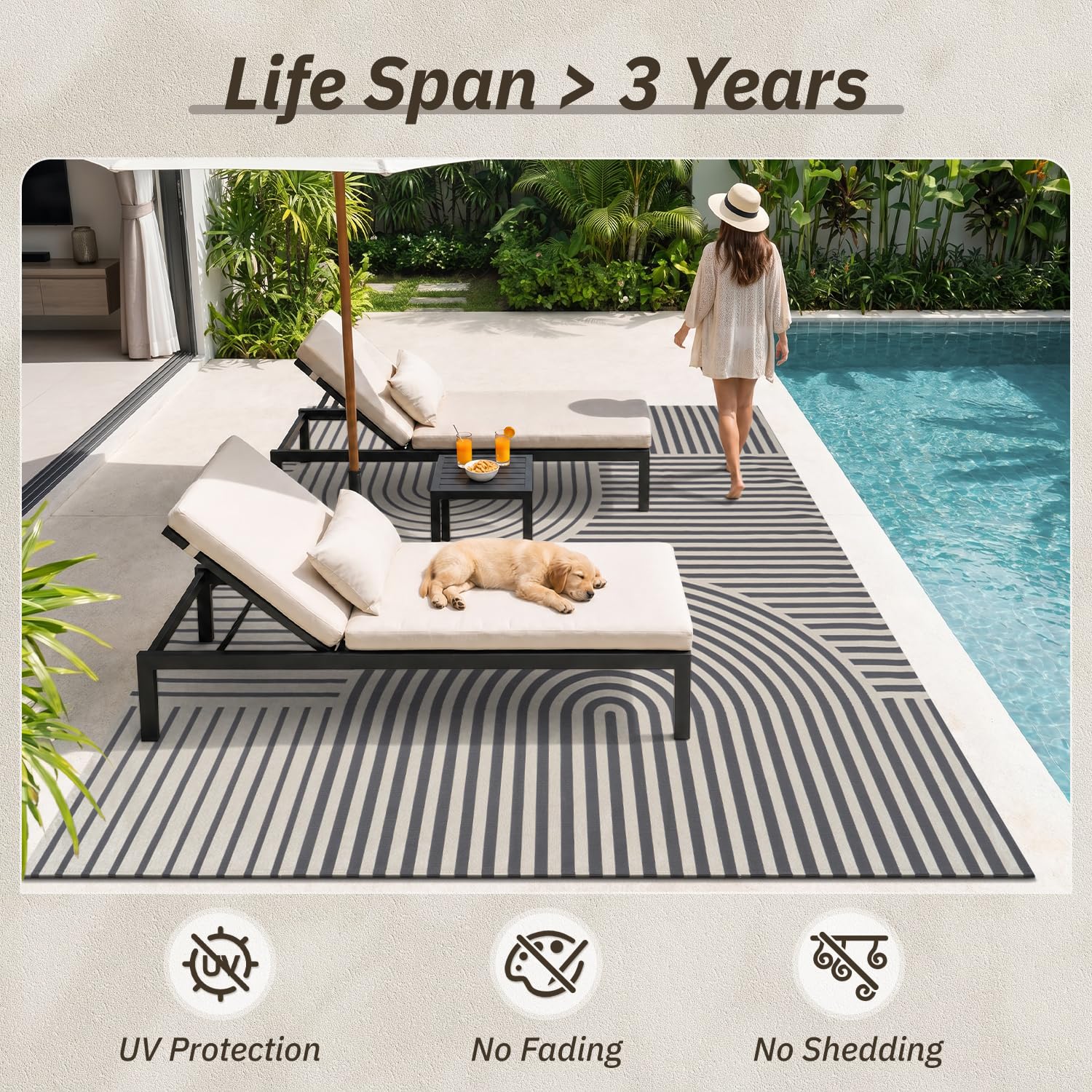 AMOAMI Outdoor Rug 5x8 ft in outdoor setting with furniture