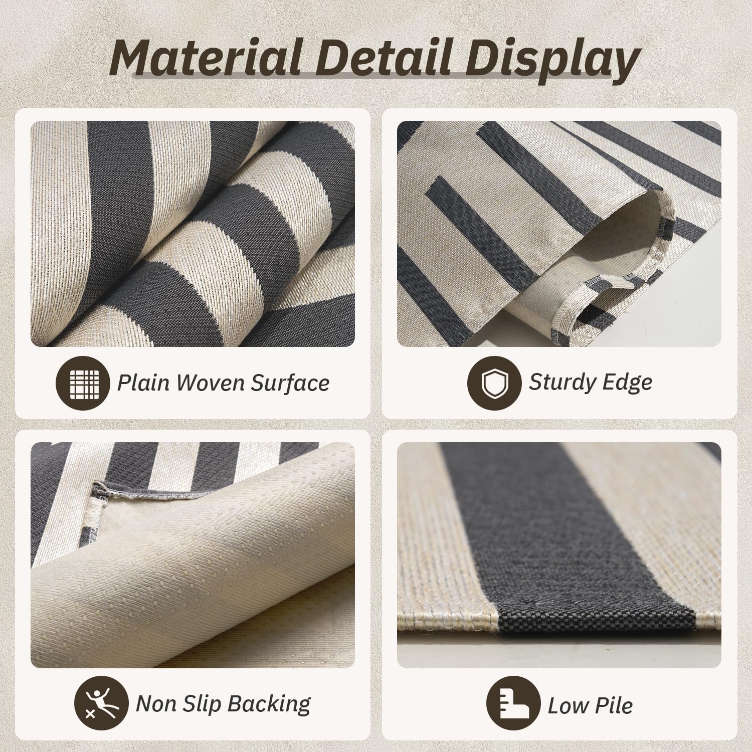 AMOAMI Outdoor Rug 5x8 ft side view, textured surface