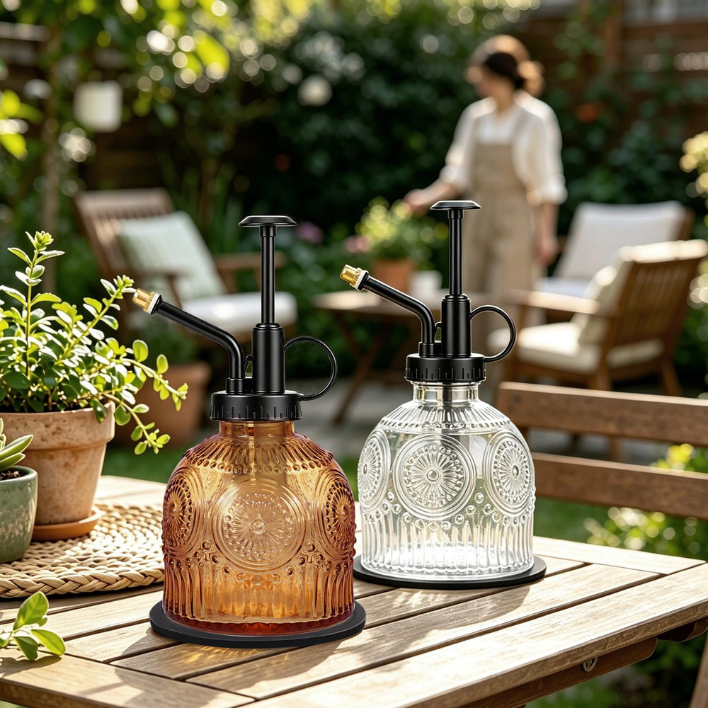 Amolliar Glass Plant Mister Spray Bottle close-up of black pump