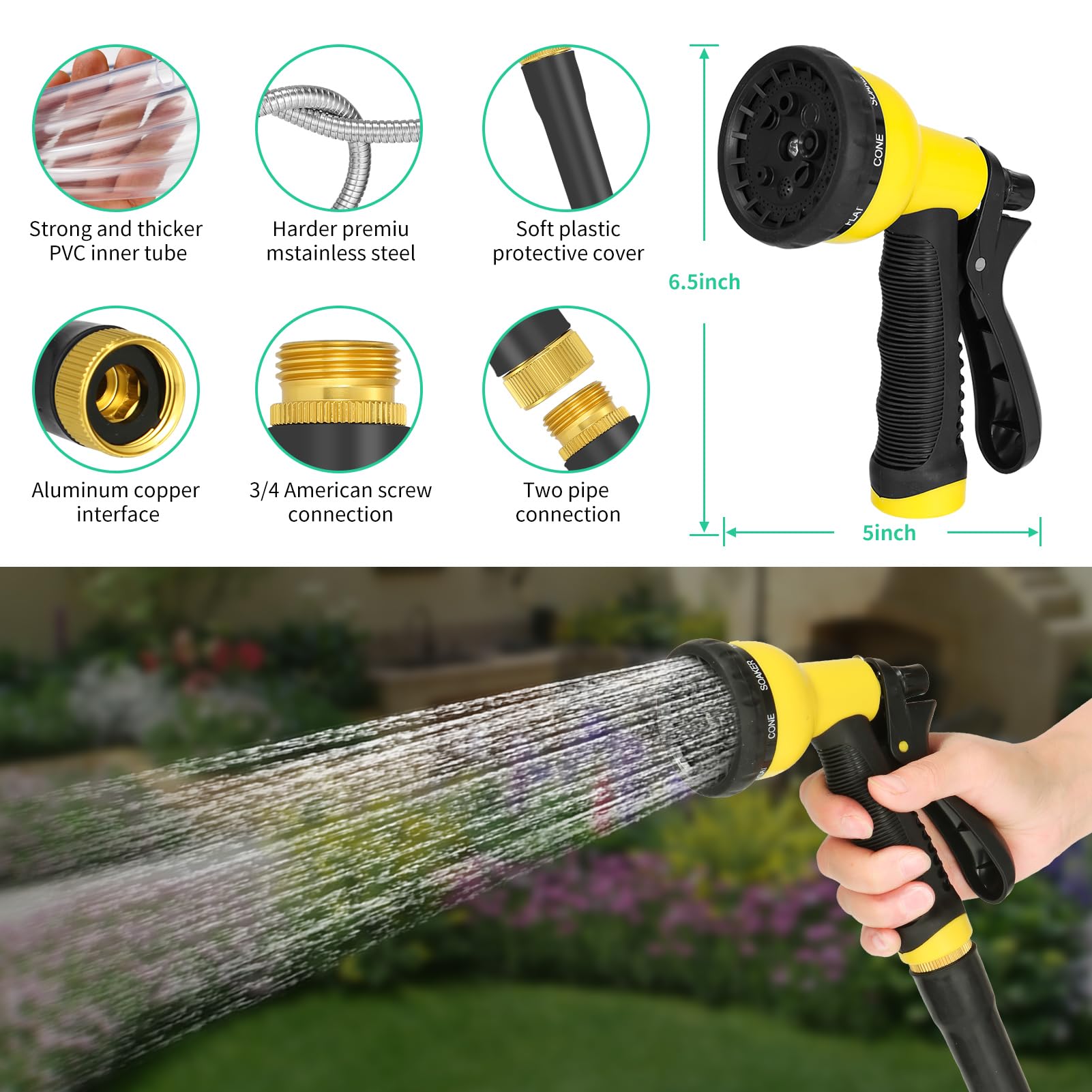 AMOOX 25FT garden hose in use for watering plants
