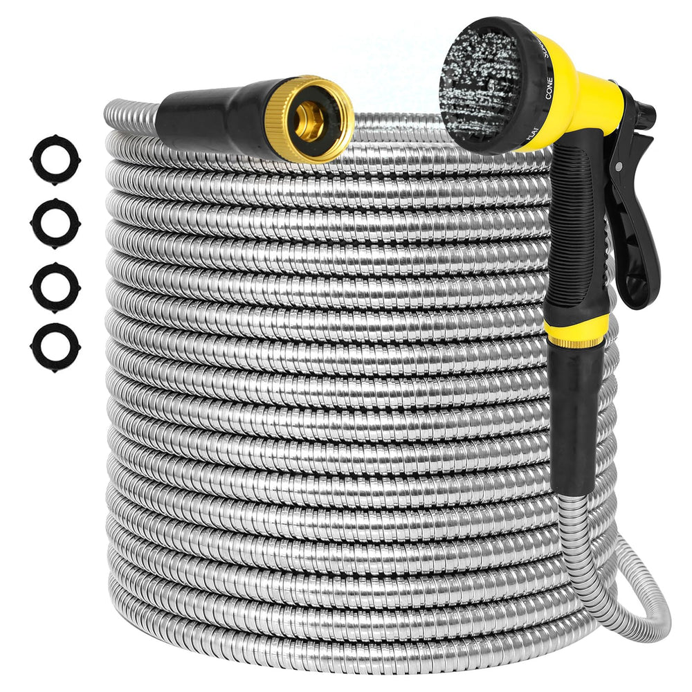 AMOOX 25FT Heavy Duty Stainless Steel Garden Hose with nozzle