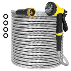 AMOOX 25FT Heavy Duty Stainless Steel Garden Hose with nozzle