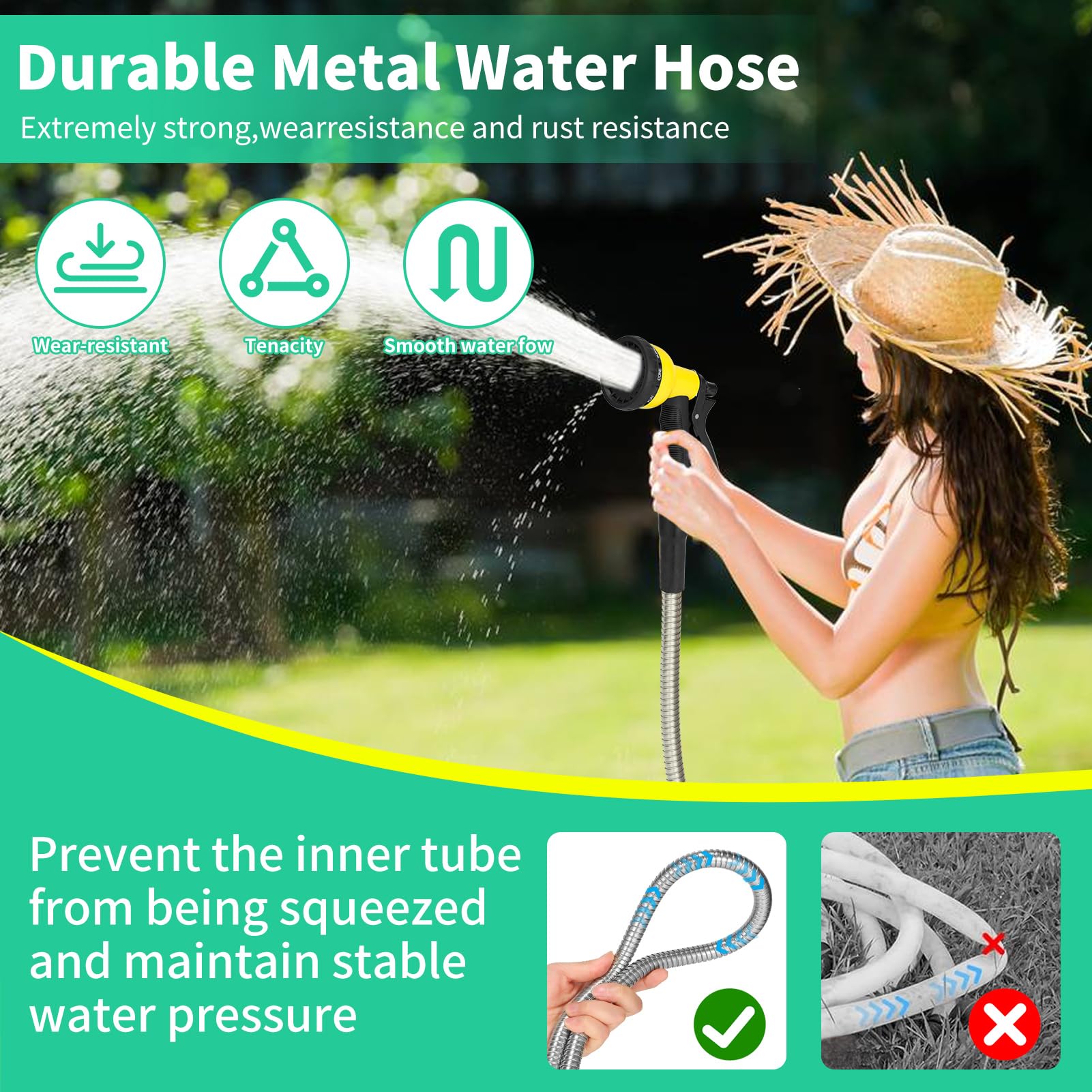 AMOOX garden hose with leak-proof gaskets displayed