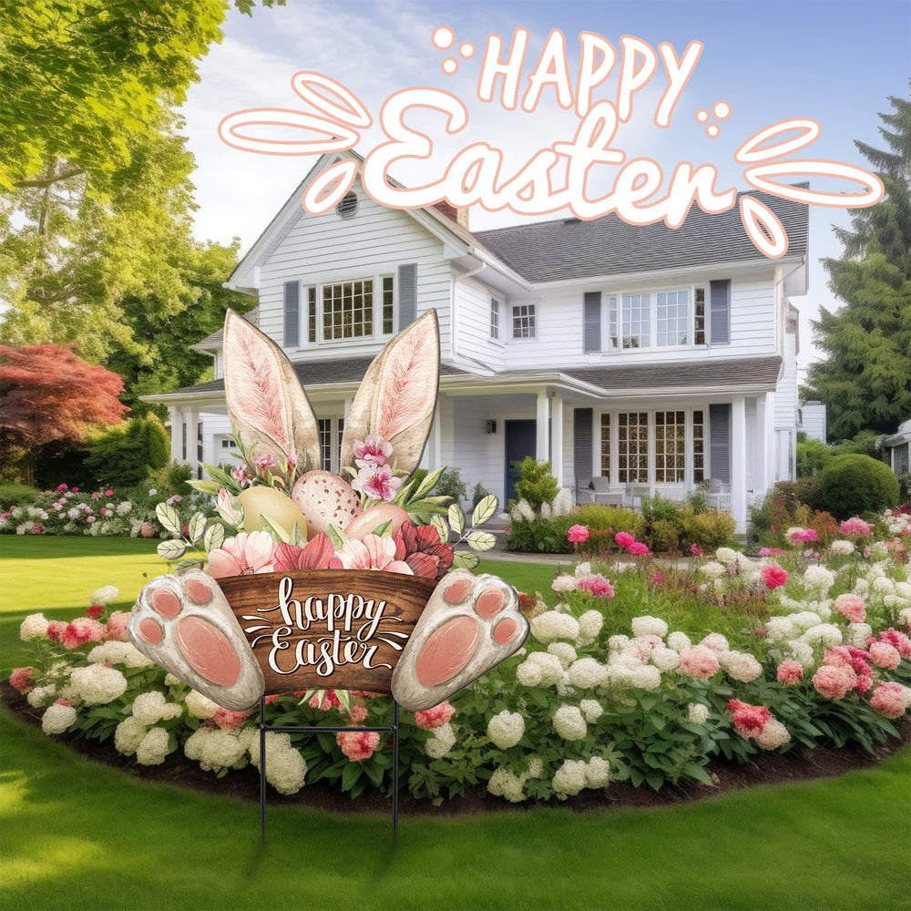 Amyhill Easter garden stake displayed in a vibrant garden setting