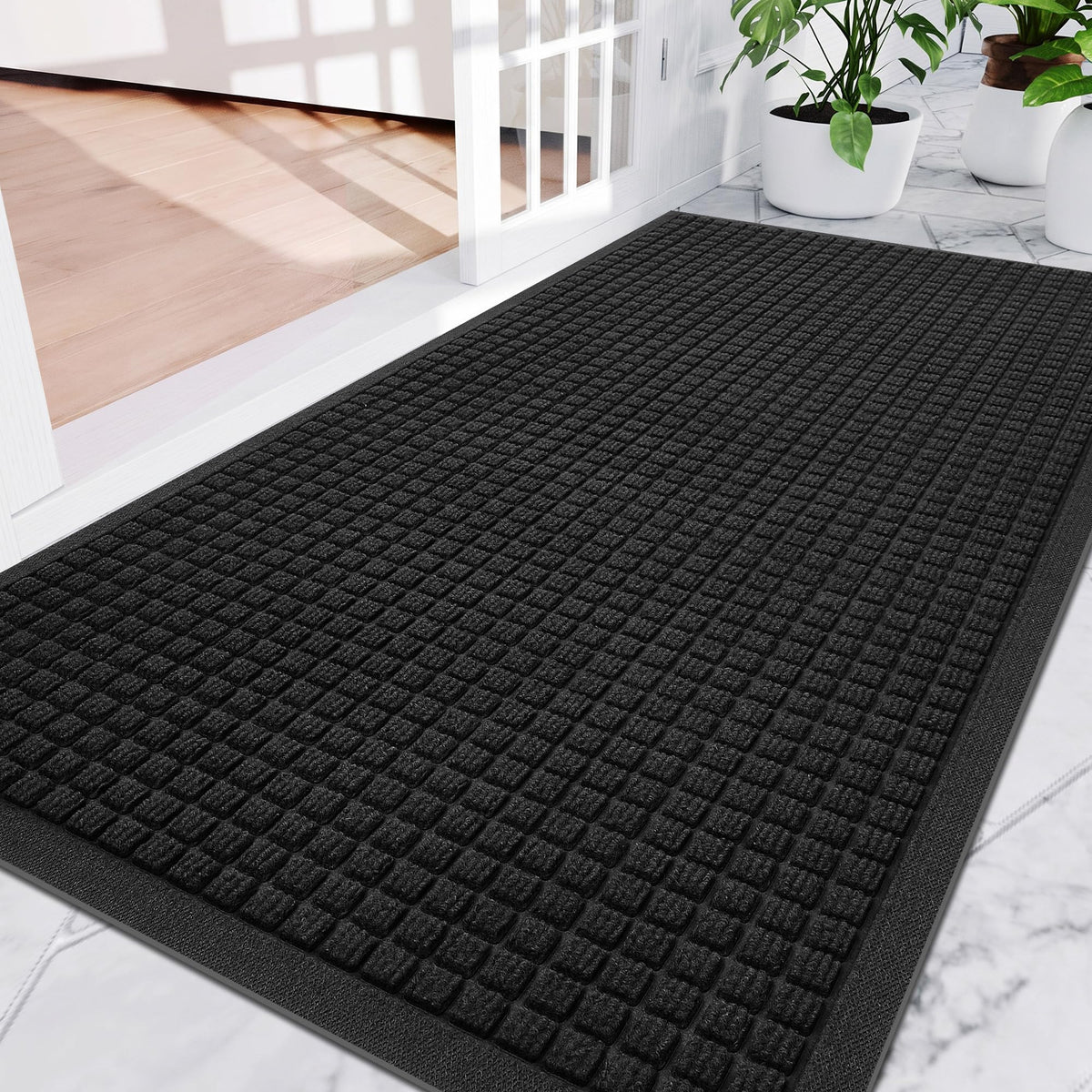 Amyracel 3'x4' front door mat black small squares view