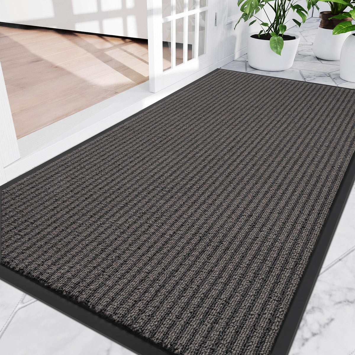 Amyracel Front Door Mat 3'x4' grey three stripe front view