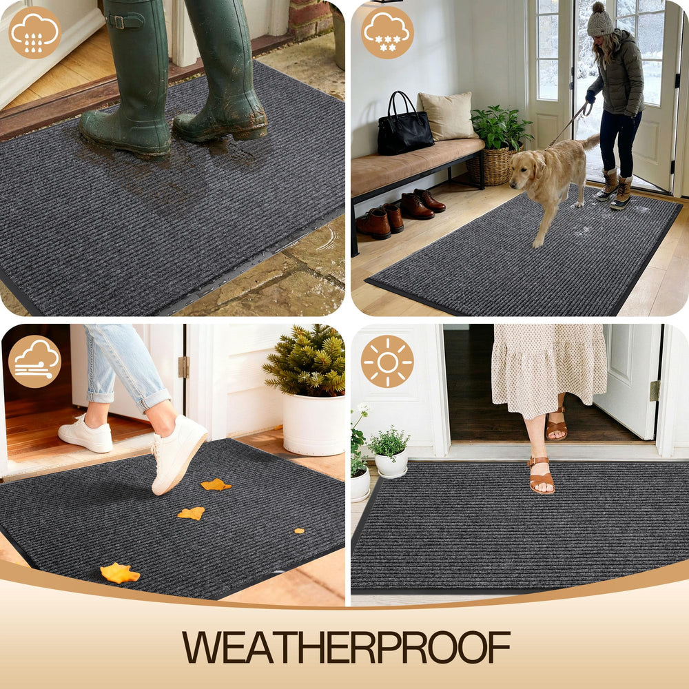 Amyracel Sturdy Front Door Mat Grey back view with rubber backing