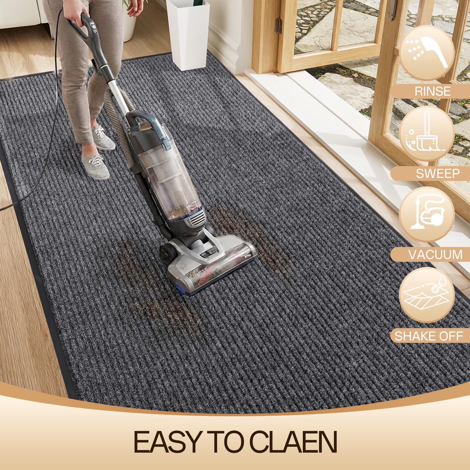Amyracel Sturdy Front Door Mat Grey in use outside