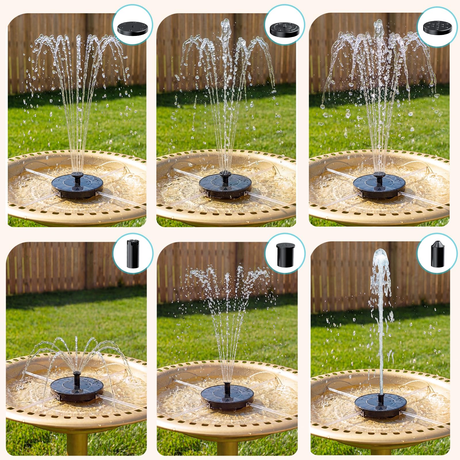 AMZtime Solar Bird Bath Fountain with stabilizing rods in garden setting