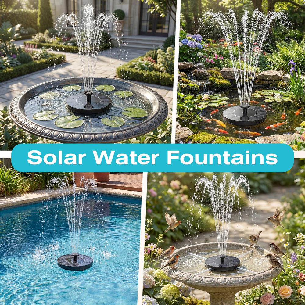 AMZtime Solar Bird Bath Fountain with water spraying in sunlight