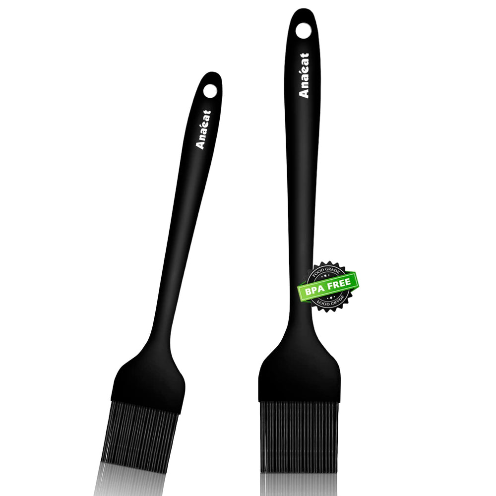 Anaeat 2 Pack Silicone Basting Brushes front view, black