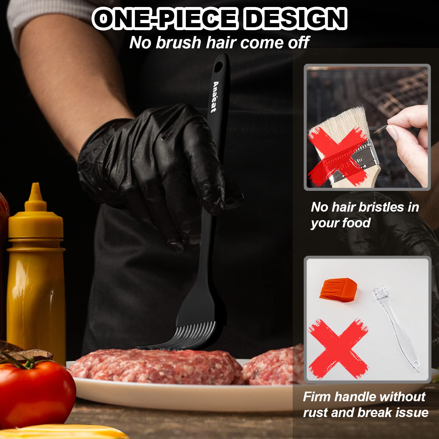 Anaeat 8.2-inch silicone basting brush side view