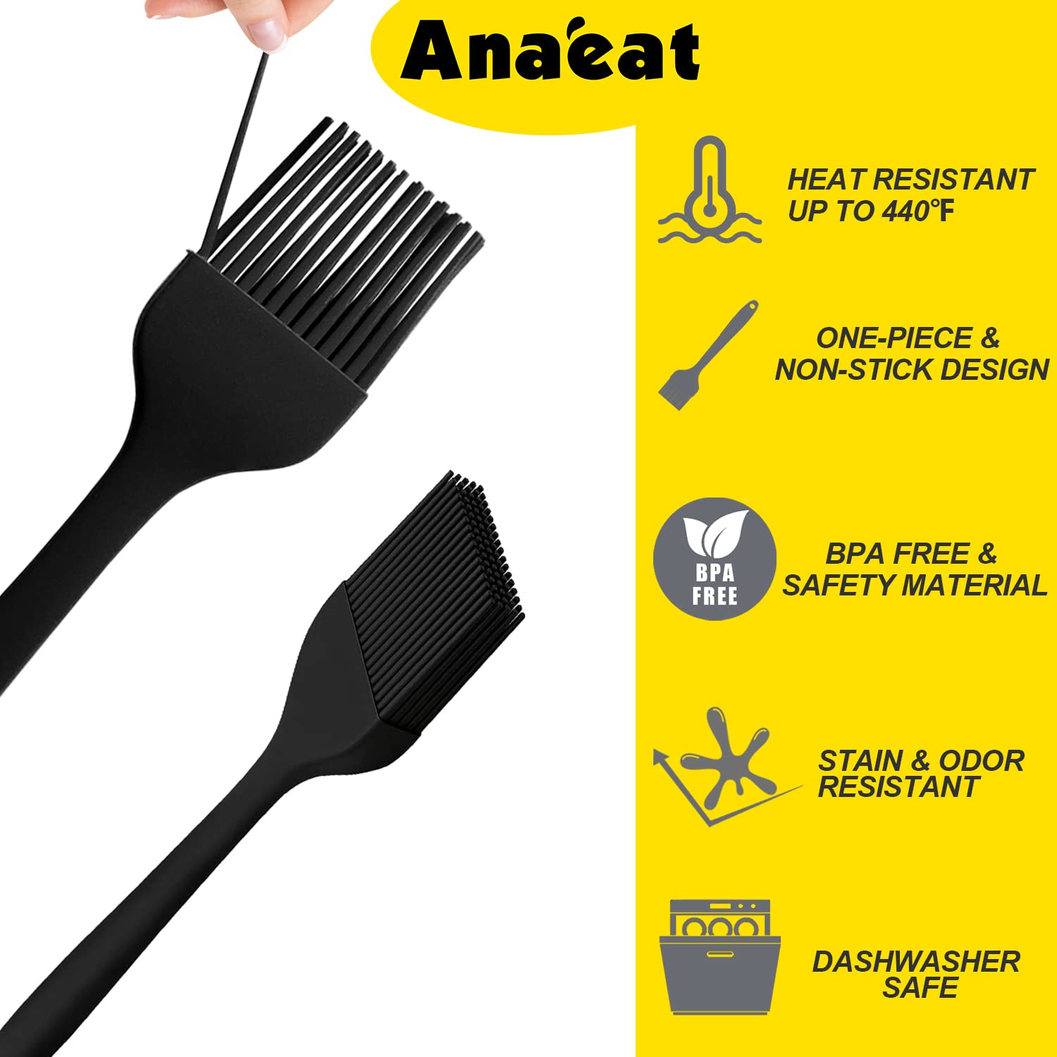 Anaeat black silicone basting brushes packaging