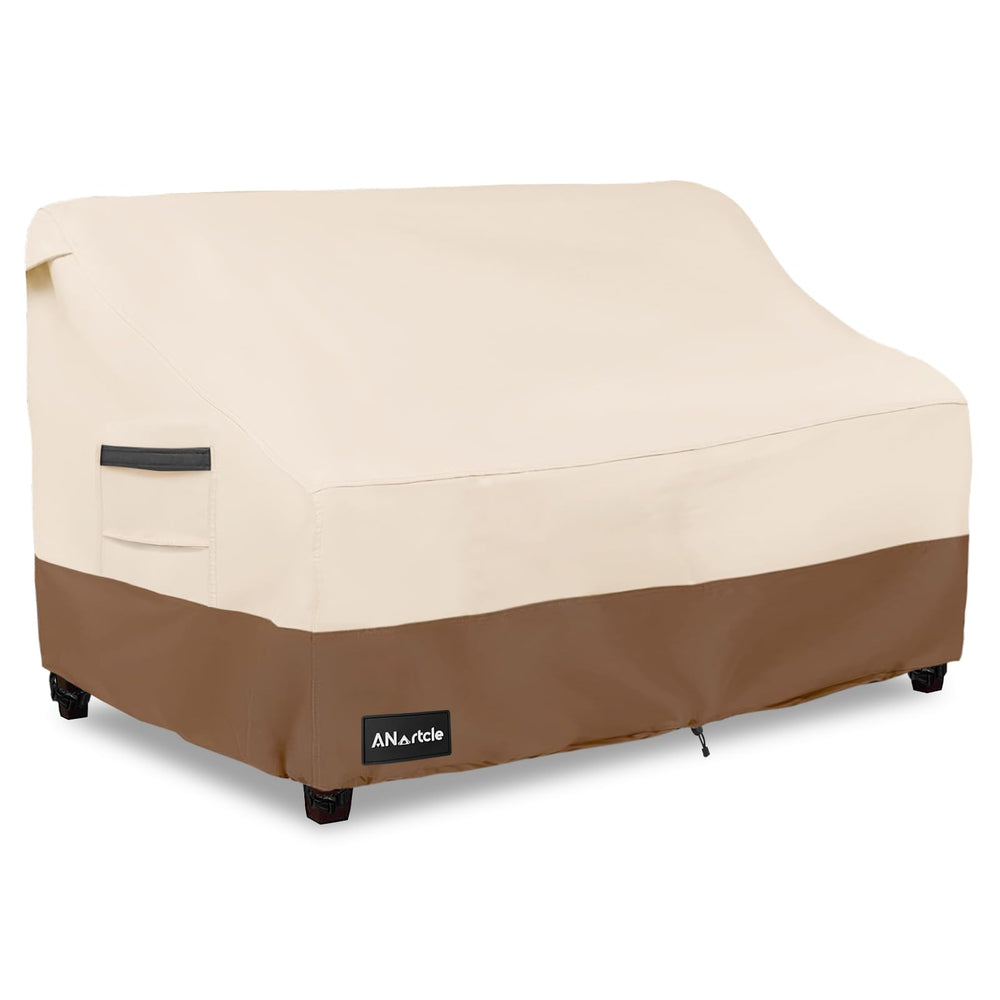ANartcle 2-Seater Patio Loveseat Cover beige and brown front view