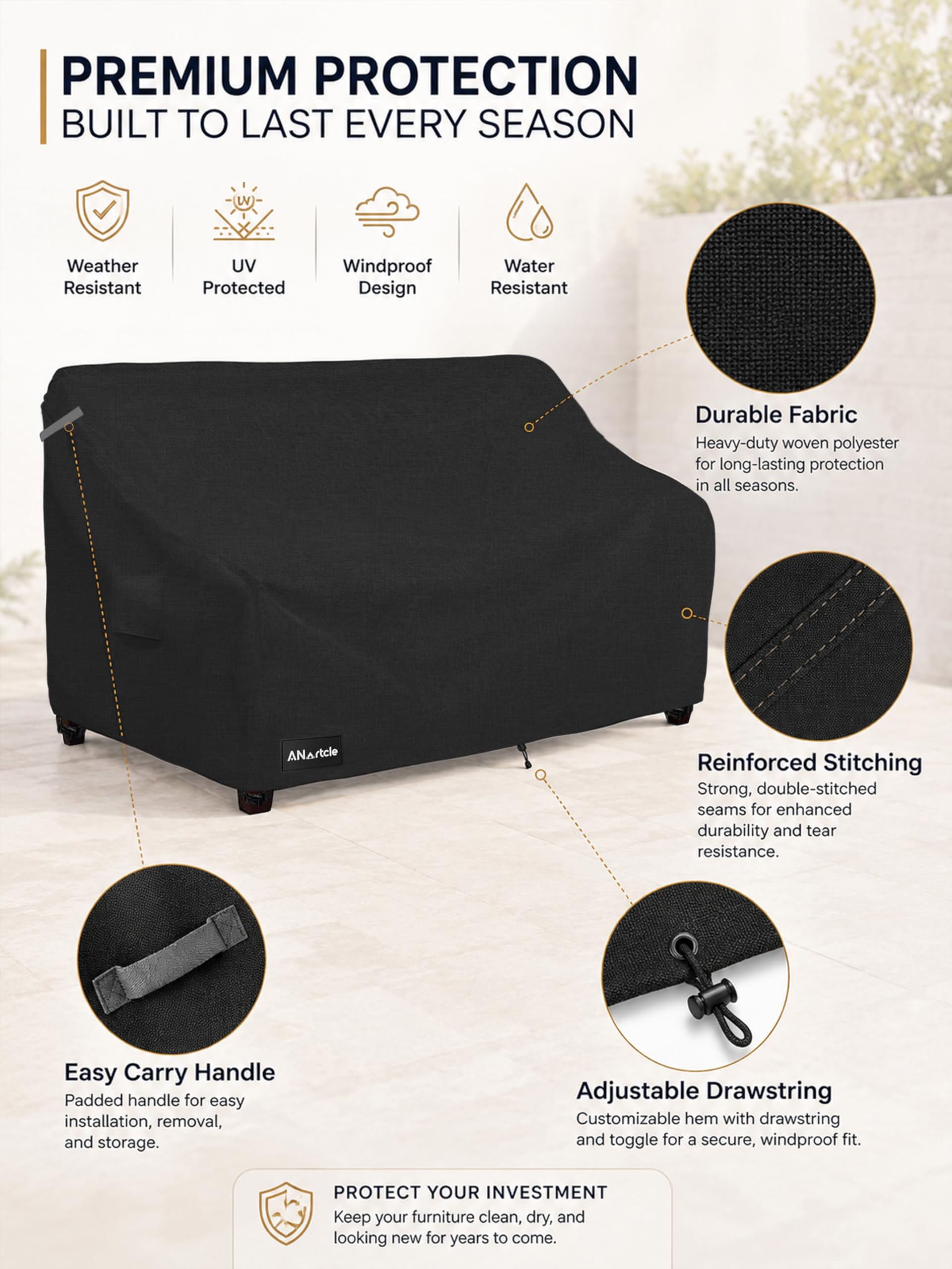 ANartcle 2-Seater Patio Loveseat Cover packaging
