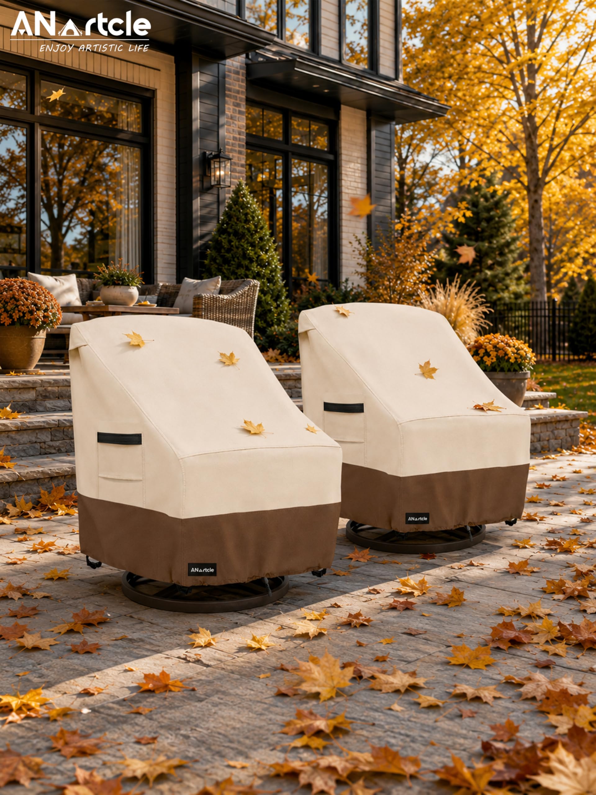 ANartcle chair cover showcased in outdoor setting
