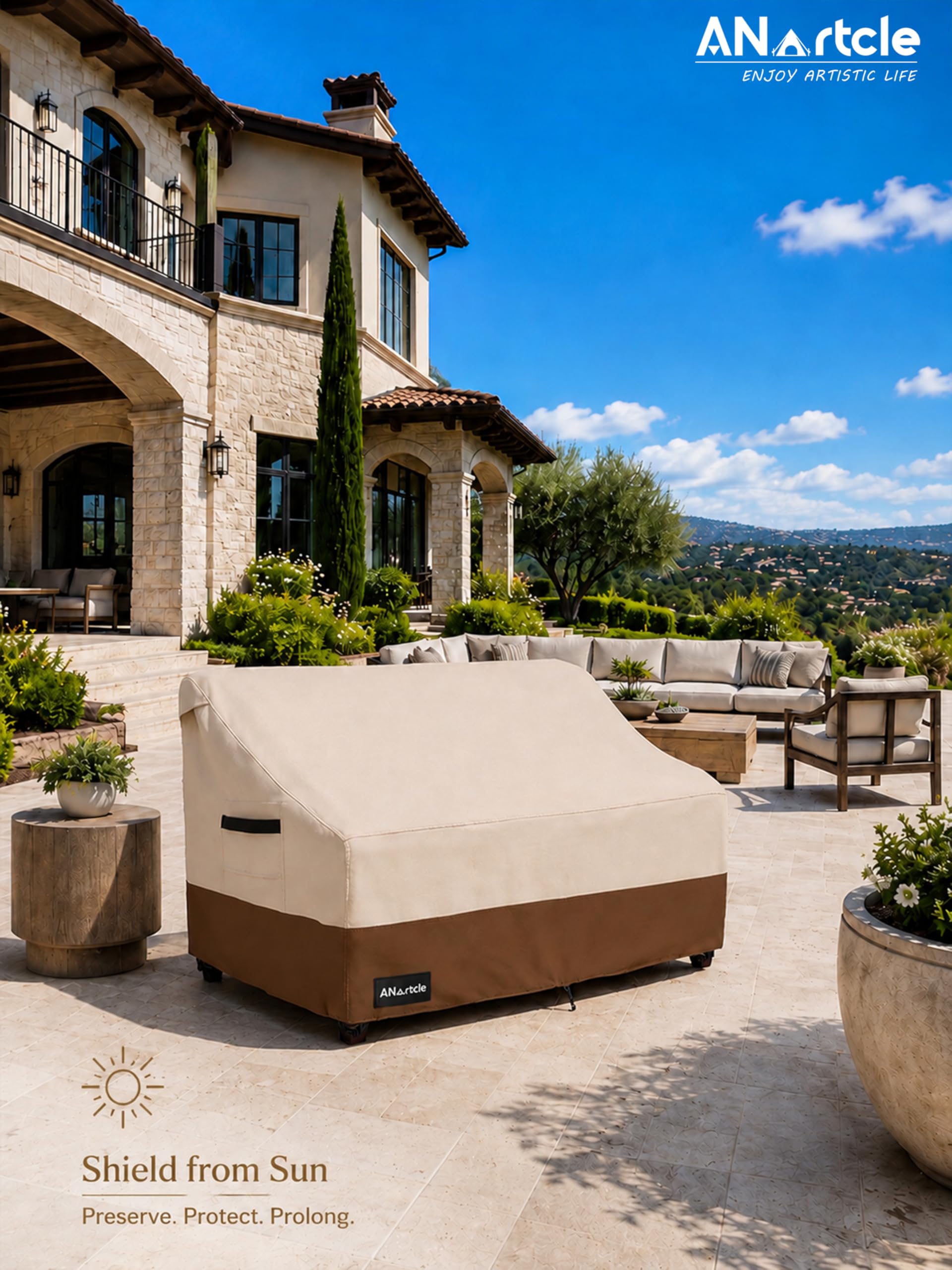 ANartcle loveseat cover in a storage bag