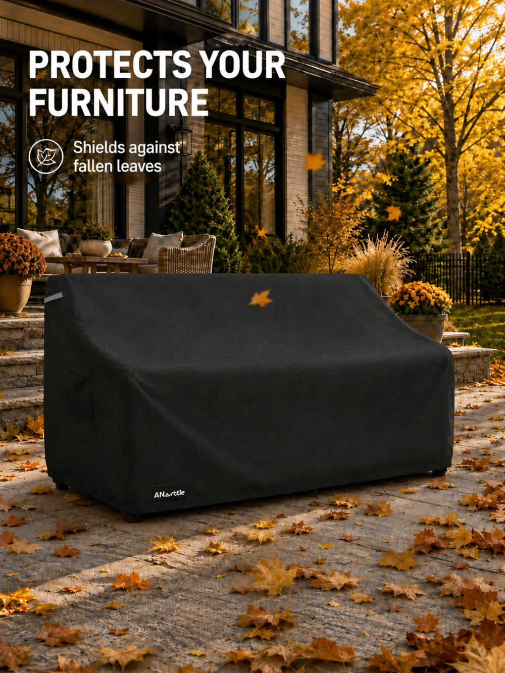 ANartcle Loveseat Cover in use on an outdoor patio