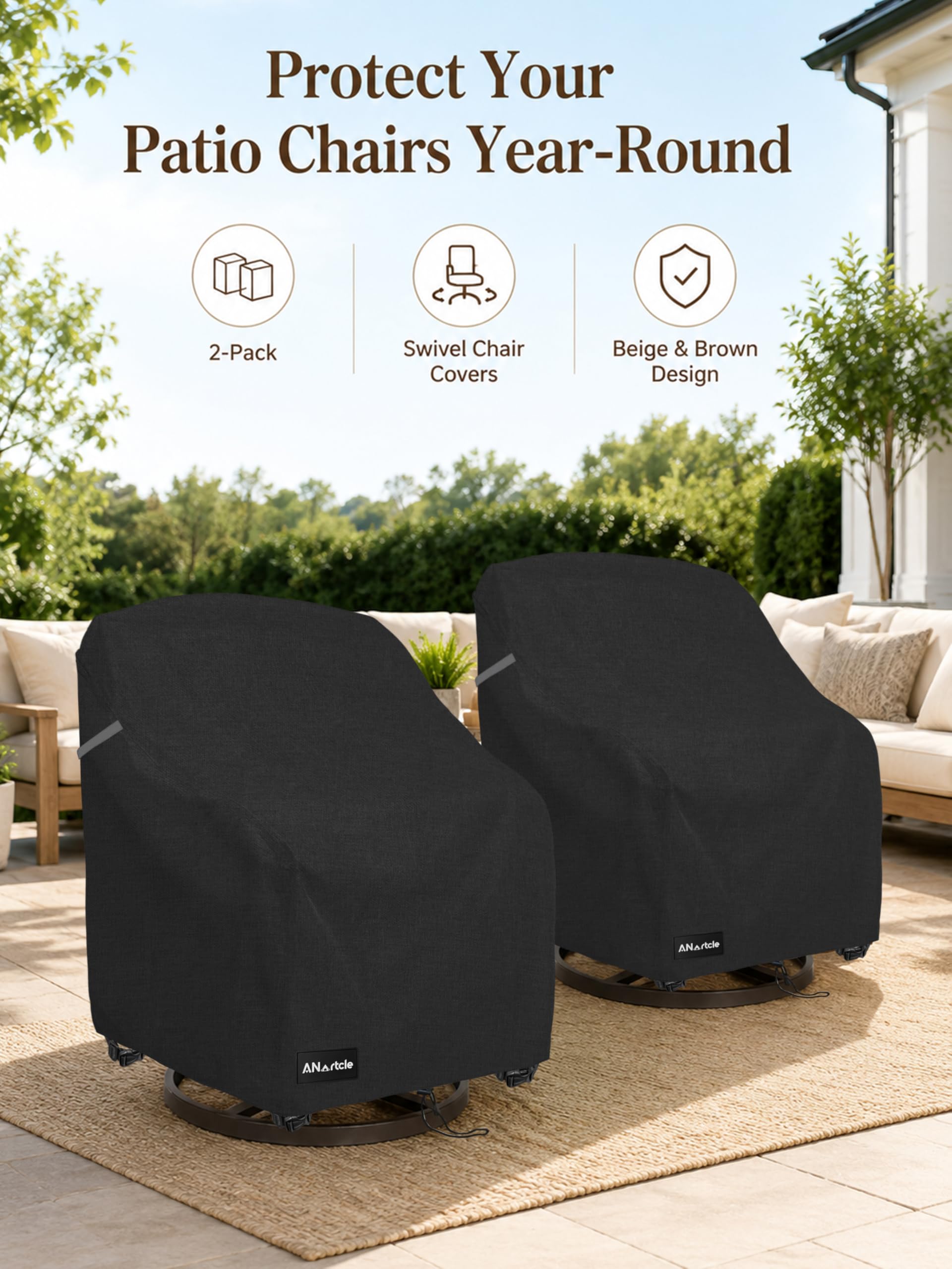ANartcle Outdoor Swivel Lounge Chair Cover side view, showing straps