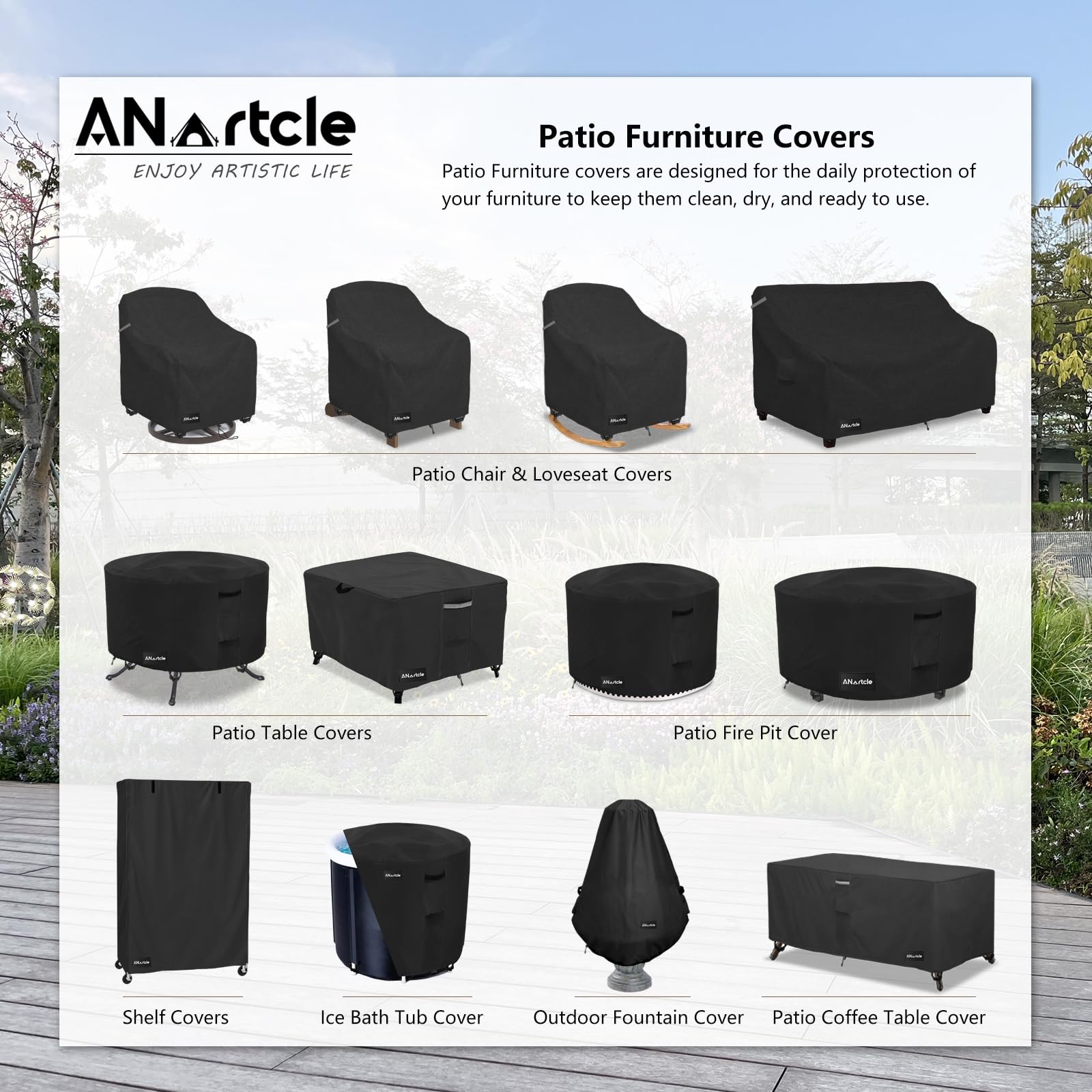 ANartcle patio chair cover black side view