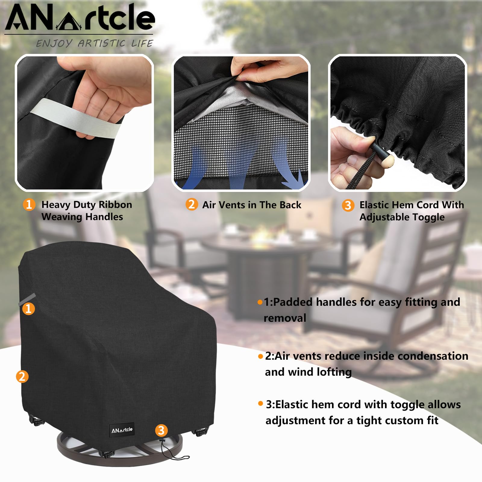 ANartcle patio chair cover in storage bag