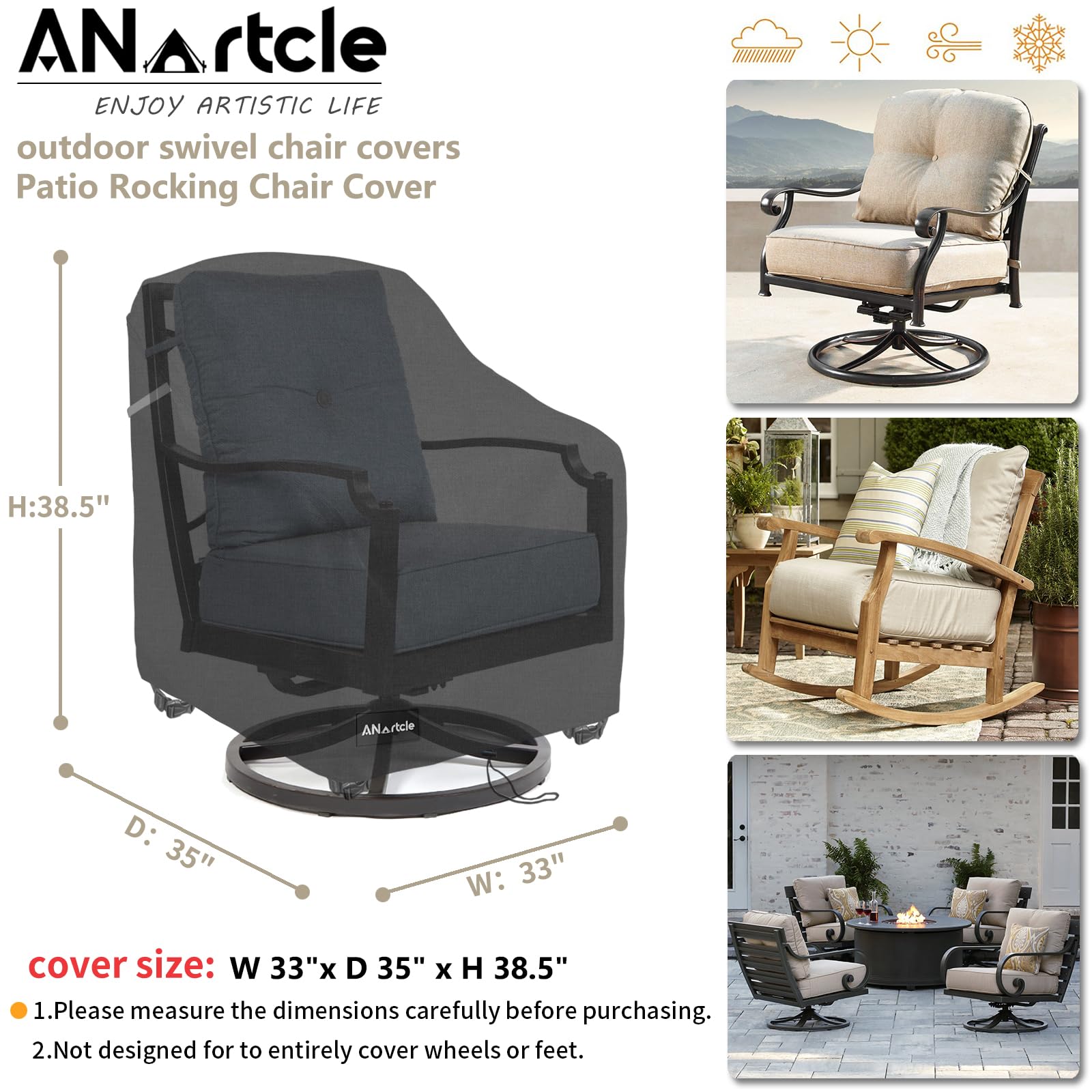ANartcle patio chair cover with padded handles
