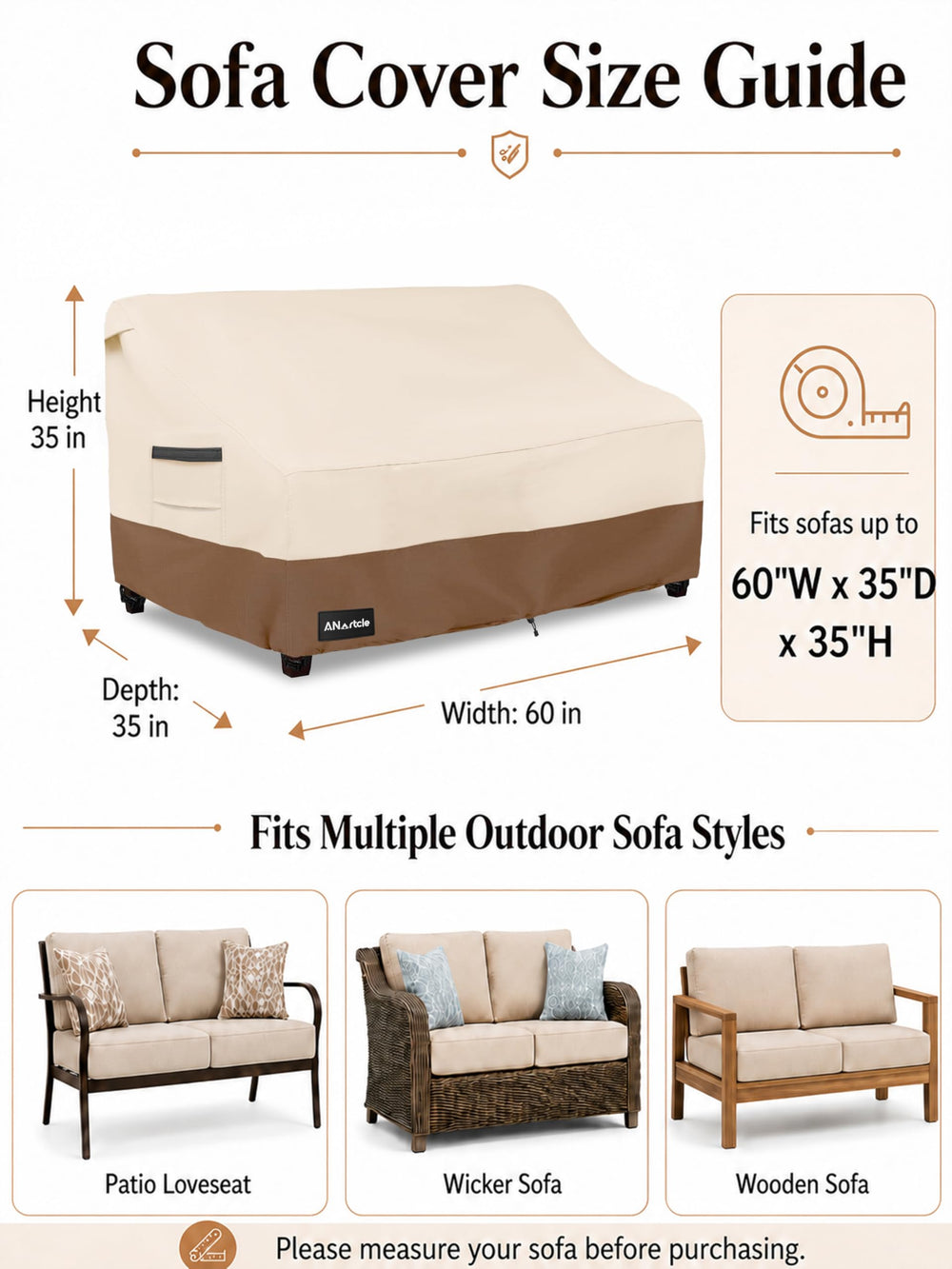 ANartcle Patio Loveseat Cover with padded handles for easy fitting