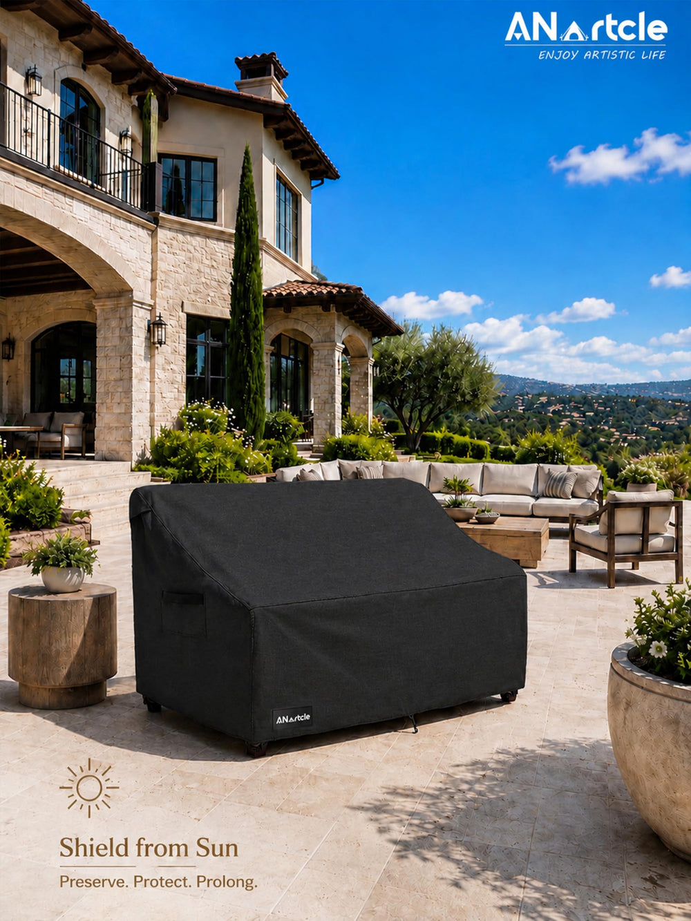 ANartcle patio sofa cover side view
