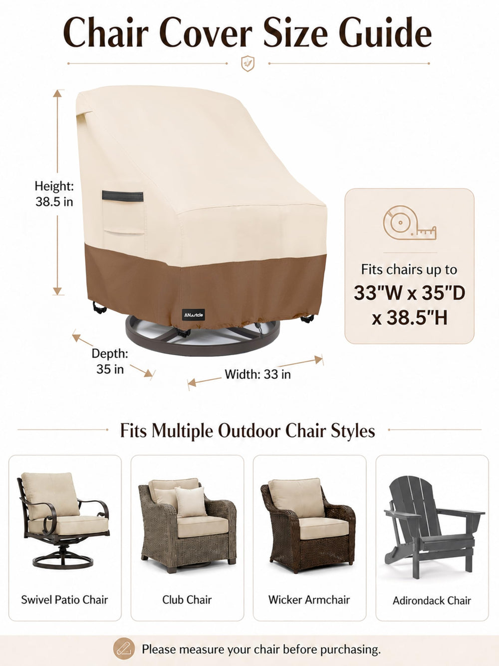 ANartcle swivel chair cover showing waterproof material details