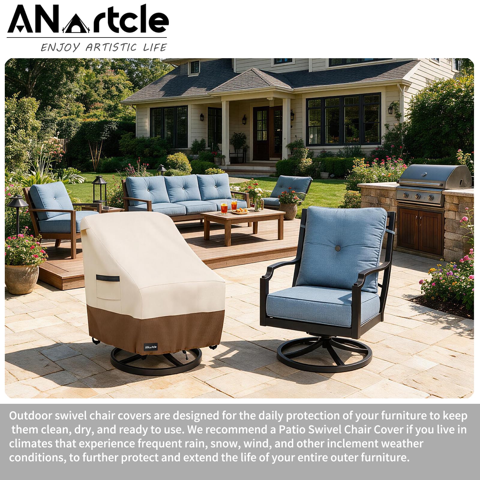ANartcle Swivel Patio Chair Cover set of 4 displayed in packaging